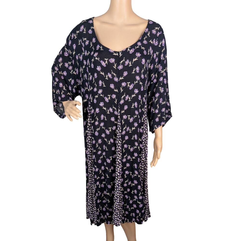 Vintage 90s Heaven Black Purple Rayon Gauze Patchwork Whimsigoth Swing Dress 2X